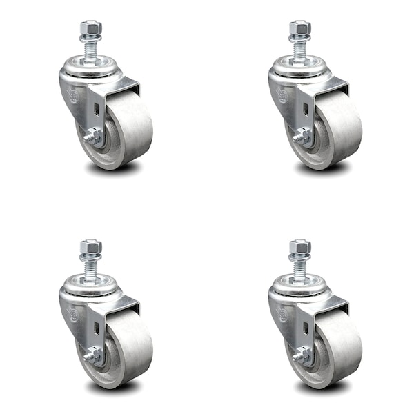 Semi Steel Swivel TS Caster w/RB w/3" Wheels & 12mm Stem-4 Swivel, 4PK